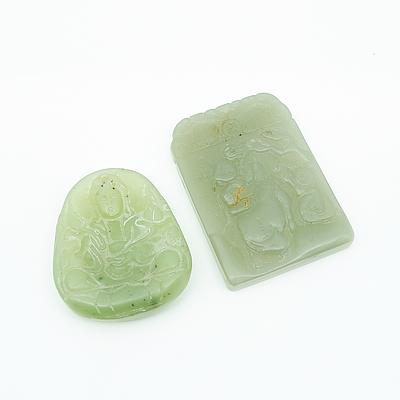 Two Carved Chinese Jade or Hardstone Pendants, Modern