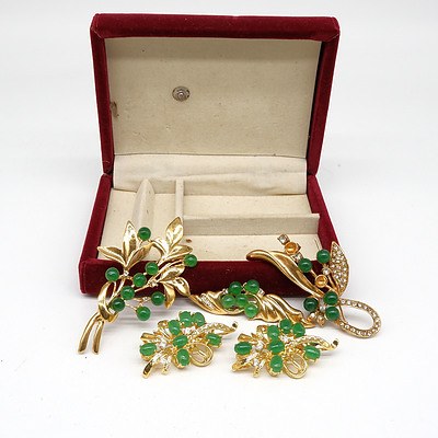 Four Gold Plated Brooches with Jade