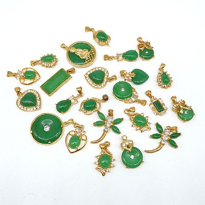 Various Gold Plated and Jade Pendants, Modern
