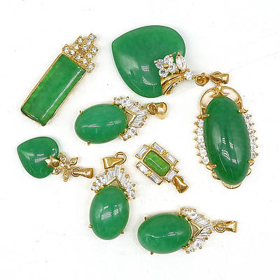Various Gold Plated and Jade Pendants, Modern