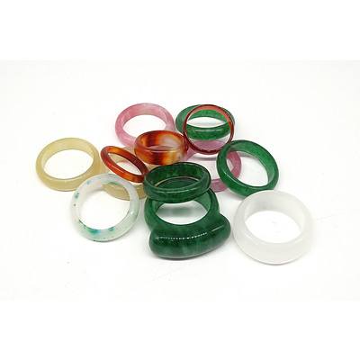 Group of Jade and Agate Rings, Modern