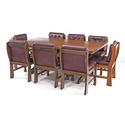 1970s Solid Ash Dining Suite with Six Leather Upholstered Chairs