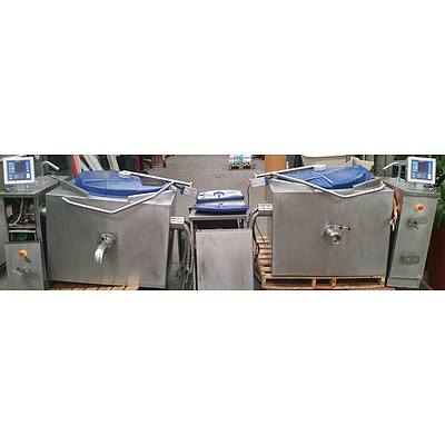 Two Joni Foodline Multimix 300L Commercial Kettles With JOM Hot Fill Dos 2 Auto Pumping Fill Station and Chiller Unit - Original RRP -  Approx $170,000