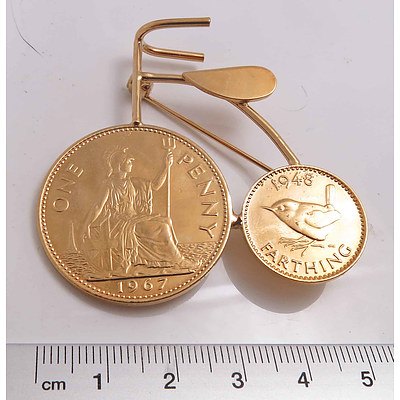 Gold-Plated Penny-Farthing Brooch