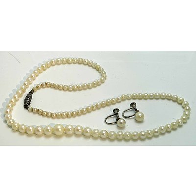 Vintage Akoya Cultured Pearl Necklace With Earrings