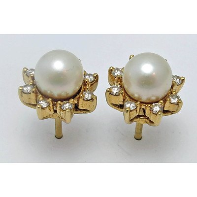 18ct Gold Pearl & Diamond Earrings