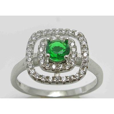 Sterling Silver Ring: Emerald Green Cz