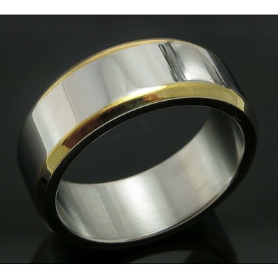 Stainless Steel Ring, With 18ct Gold Plated Edges