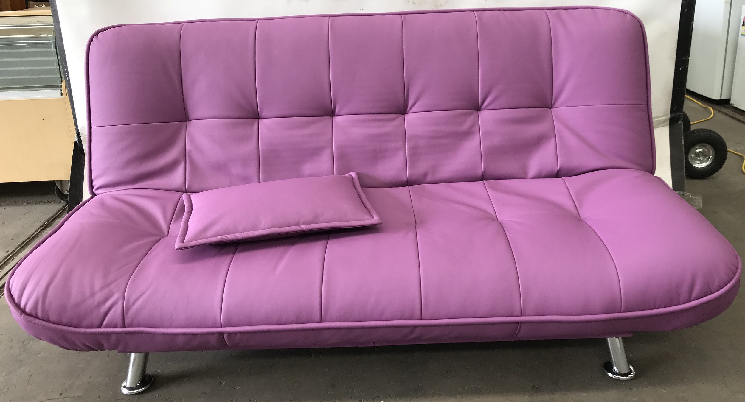purple leather corner sofa bed