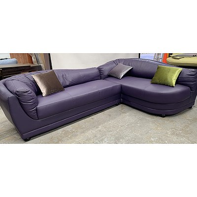 PU Leather Six Seater Two Piece Purple Corner Lounge - Brand New
