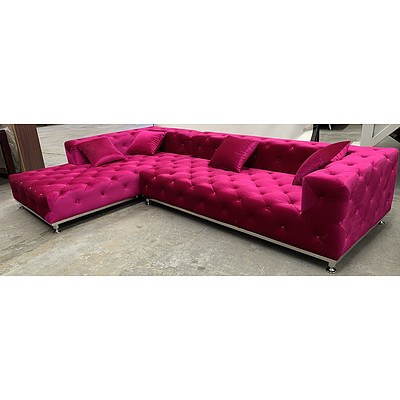 Contemporary Micro Suede Fuschia Chesterfield Design Chaise Lounge - Ex Display