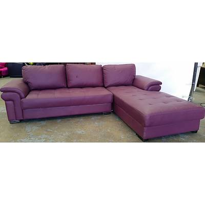 PU Leather Three Seater Two Piece Purple Corner Chaise Lounge - Ex Display