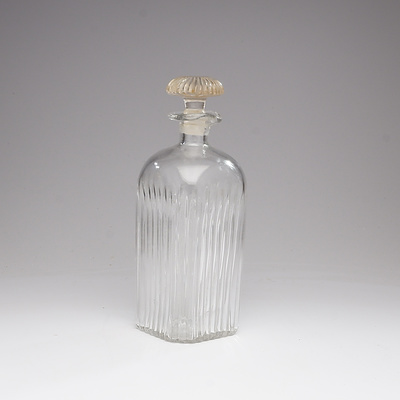 Antique Ribbed Square Cut Glass Decanter with Mushroom Stopper