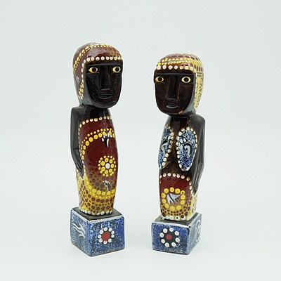 Pair of Tiwi Islander Hand Painted Statuettes from Melville Island