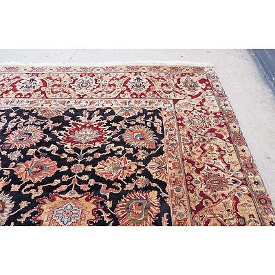 Large Persian Isfahan Hand Knotted Wool Pile Carpet with a Dark Royal Blue Ground