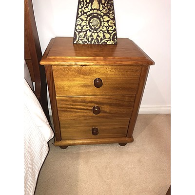 Pair of Contemporary Classic Style Polished 3 Drawer Pine Bedside Cabinets