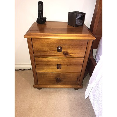 Pair of Contemporary Classic Style Polished 3 Drawer Pine Bedside Cabinets