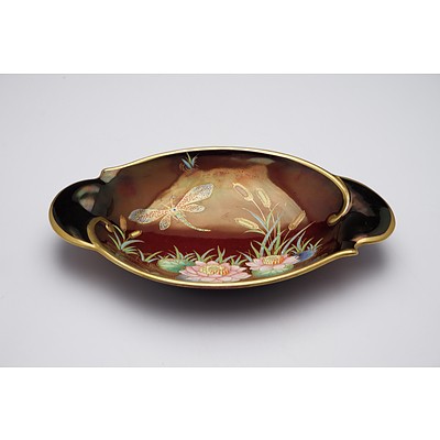 Carlton Ware Rouge Royale Lustre Dish, with Dragonfly and Lotus Design