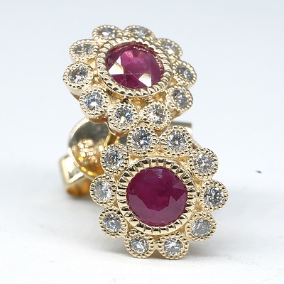 14ct Yellow Gold Ruby and Diamond Earrings