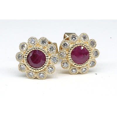 14ct Yellow Gold Ruby and Diamond Earrings
