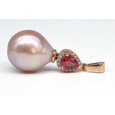 14ct Rose Gold Sapphire, Diamonds and Pearl Pendant 