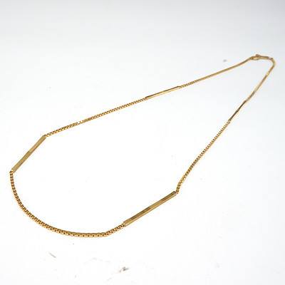 English 9ct Yellow Gold Box Chain with Four Long Bar Links, 5g