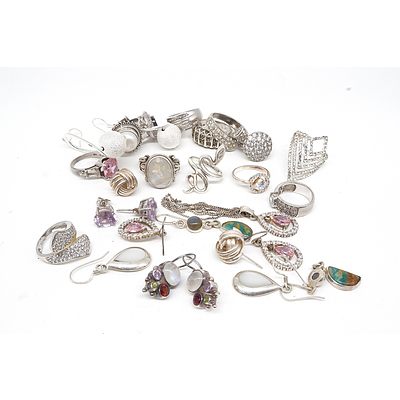 Large Group of Sterling Silver and Imitation and Semi Precious Gems, Including Earrings and a Ring