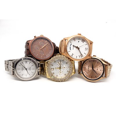 Five Ladies Watches, Mimico, Tissot, Guess, and Nixon