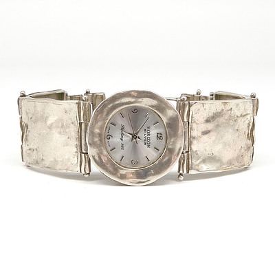 Horizon Sterling Silver Watch with Beaten Finish Band