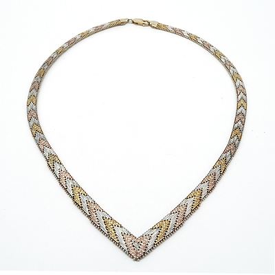 Italian Silver Tri Gold Plated Semi Rigid Necklace