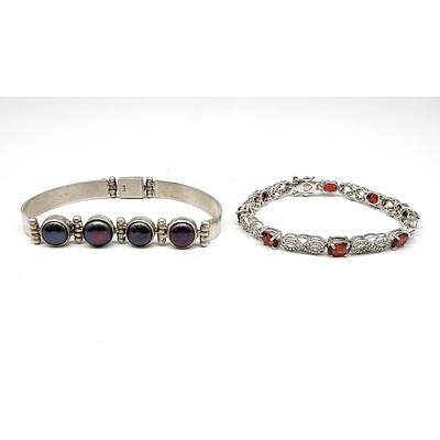 Silver and Pearl Bracelet and Another Silver, Garnet and CZ Bracelet