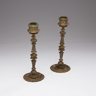 Pair of Indo Persian Brass Candle Sticks