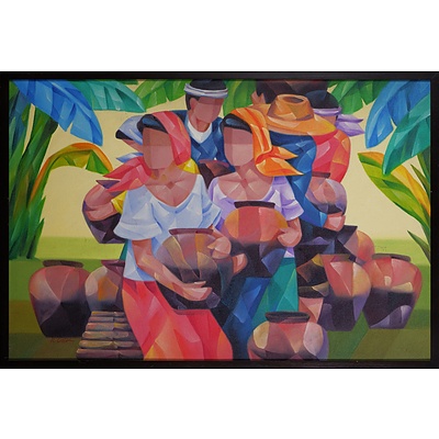 Philippines Cubist Oil on Canvas Signed R Cristobal