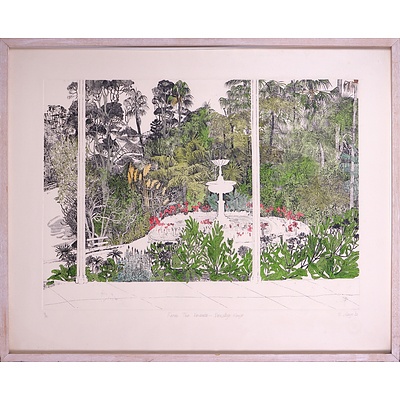 Robyn Mayo (1953-) From the Veranda Vaucluse House, Hand Coloured Etching Edition 9/10