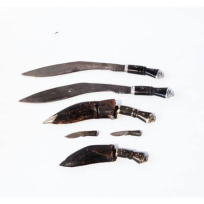 Collection of Six Gurkah Kukris and Two Scabbards