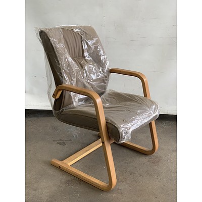 PU Leather Khaki Bend Wood Chair - Brand New