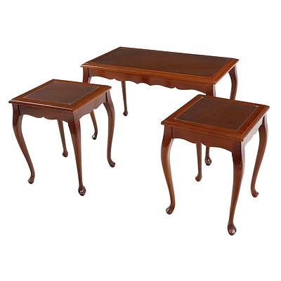 Graduated Set of Queen Anne Style Side Tables with Glass Tops Mid 20th Century