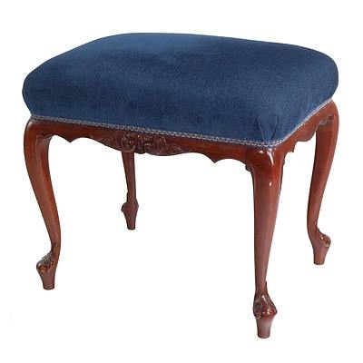 Reproduction Antique Style Footstool with Blue Upholstery