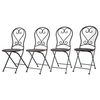 Group of Four Modern Wrought Iron Folding Outdoor Chairs