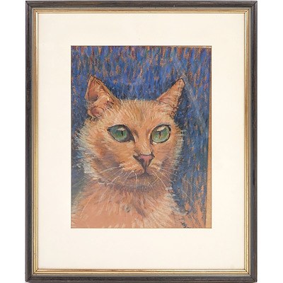 'Kitty Cat' Pastel on Paper, Artist Unknown