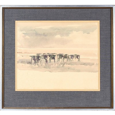 Valerie Crunden (Qld Artist - Dates Unknown) Cattle in a Landscape 1975, Watercolour