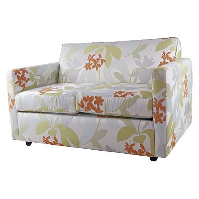 Two Seater Fold-Out Sofa Bed with Attractive Bold Patterned Floral Upholstery