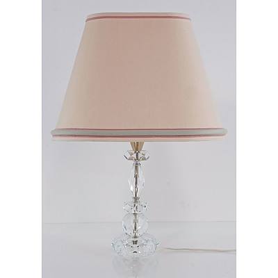 Facetted Crystal Glass Table Lamp Base and Pink Shade