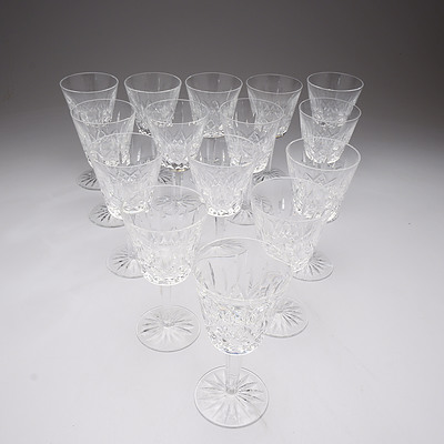 15 Waterford Lead Crystal Wine Glasses in Bunclody Pattern, Etched Waterford Marks