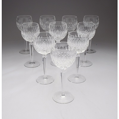 10 Waterford Lead Crystal Wine Goblets in Colleen Pattern, Etched Waterford Marks