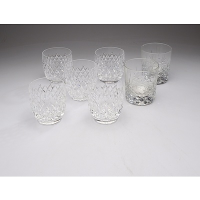 Five Waterford Lead Crystal Pineapple Cut Tumblers and Two other Tumblers, Etched Waterford Marks