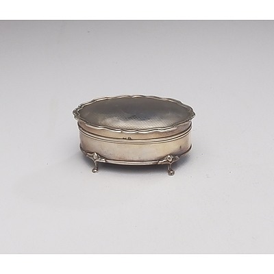 English Sterling Silver Oval Footed Trinket Box with Hinged Lid, 97g