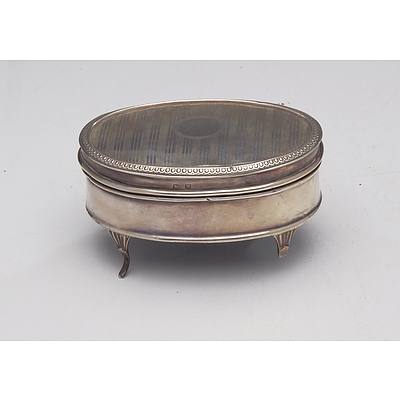 English Sterling Silver Oval Footed Trinket Box with Hinged Lid, 120g