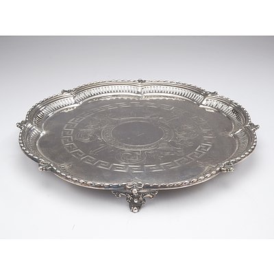 Victorian Silver Plated Salver with Engraved Decoration