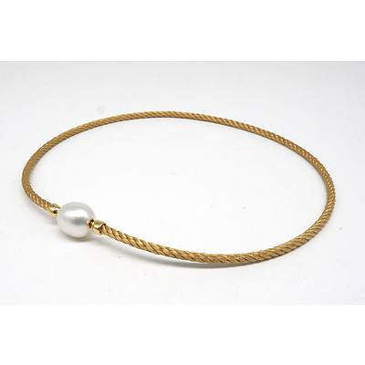 18ct Yellow Gold Twisted Rope Paspaley Necklet with Pure White Very High Lustre Paspaley Pearl